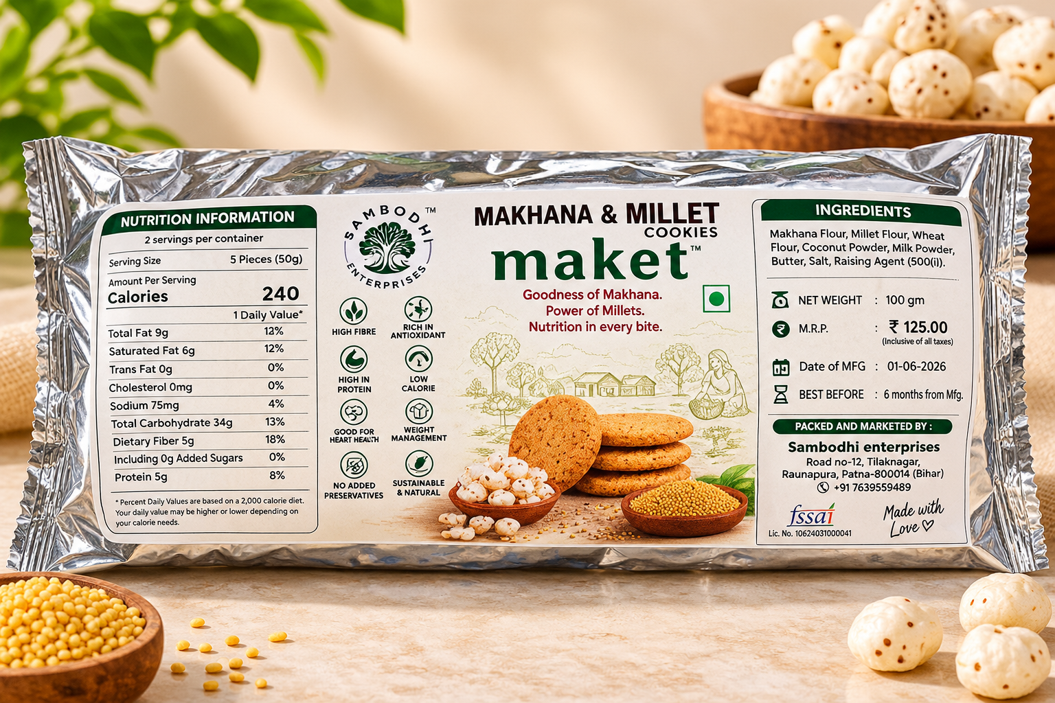 Makhana Millet Cookies without Jaggery | 100g